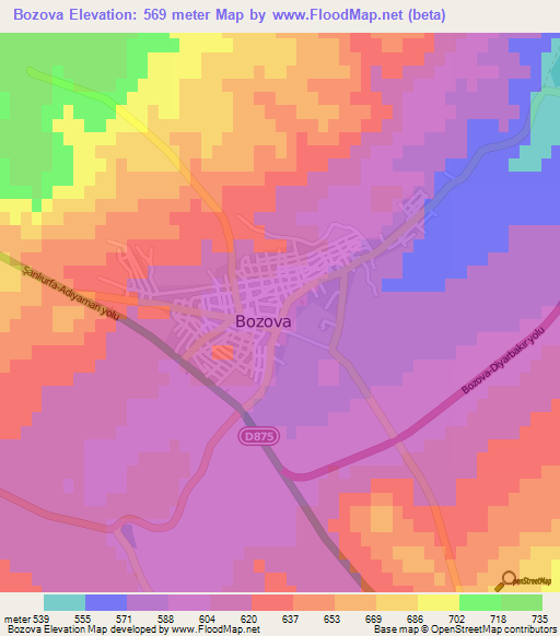 Bozova,Turkey Elevation Map