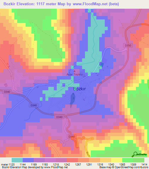 Bozkir,Turkey Elevation Map