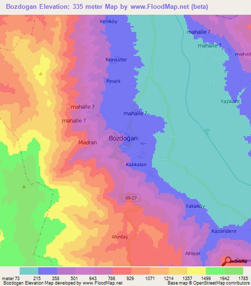 Bozdogan,Turkey Elevation Map