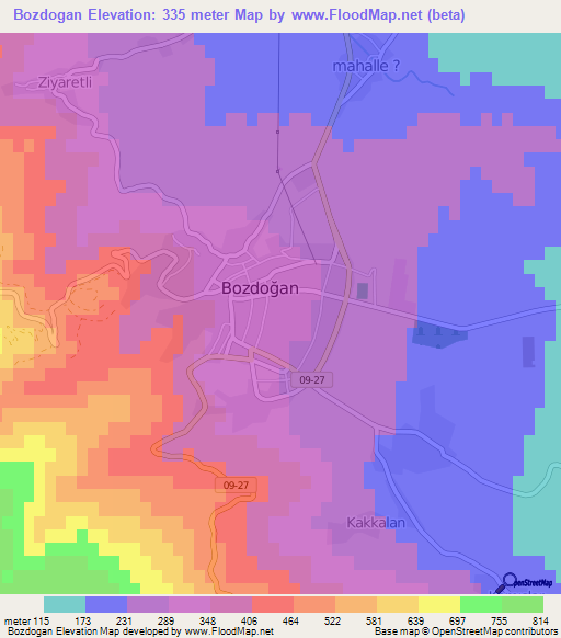 Bozdogan,Turkey Elevation Map