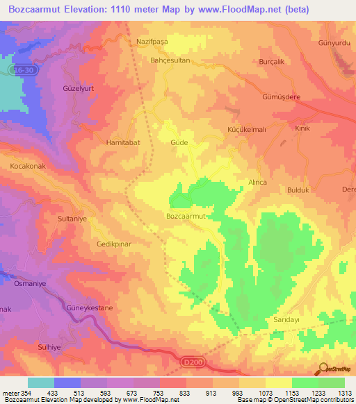 Bozcaarmut,Turkey Elevation Map