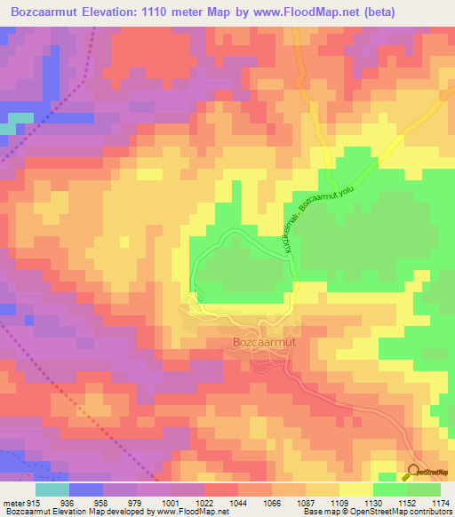 Bozcaarmut,Turkey Elevation Map