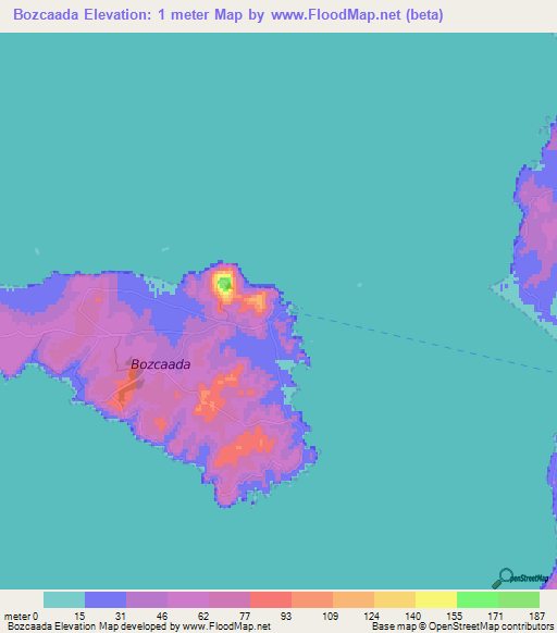 Bozcaada,Turkey Elevation Map