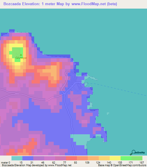 Bozcaada,Turkey Elevation Map