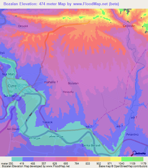 Bozalan,Turkey Elevation Map