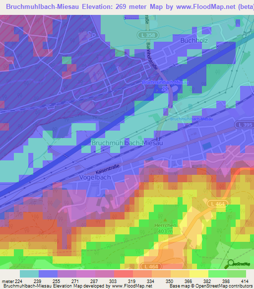 Bruchmuhlbach-Miesau,Germany Elevation Map