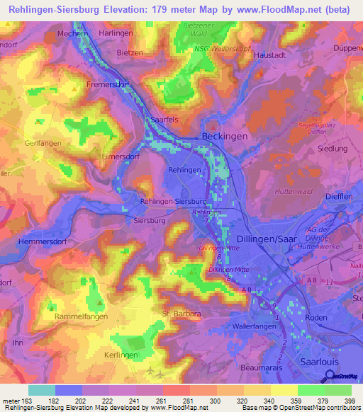 Rehlingen-Siersburg,Germany Elevation Map