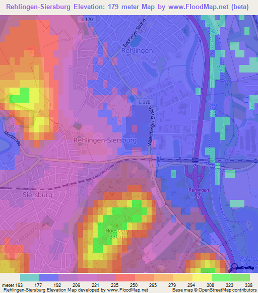 Rehlingen-Siersburg,Germany Elevation Map