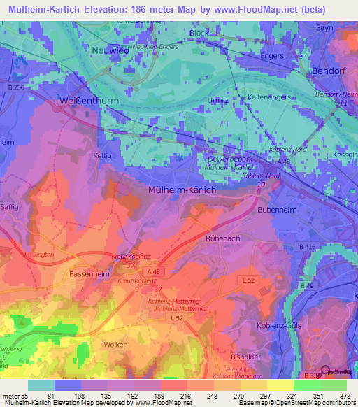 Mulheim-Karlich,Germany Elevation Map