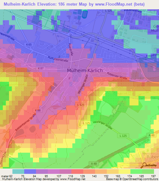 Mulheim-Karlich,Germany Elevation Map