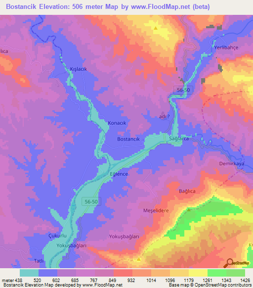 Bostancik,Turkey Elevation Map