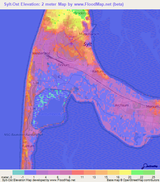 Sylt-Ost,Germany Elevation Map