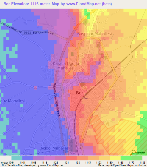 Bor,Turkey Elevation Map