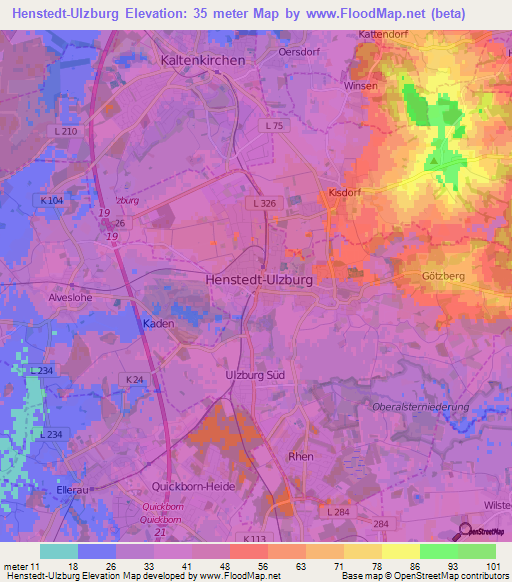 Henstedt-Ulzburg,Germany Elevation Map