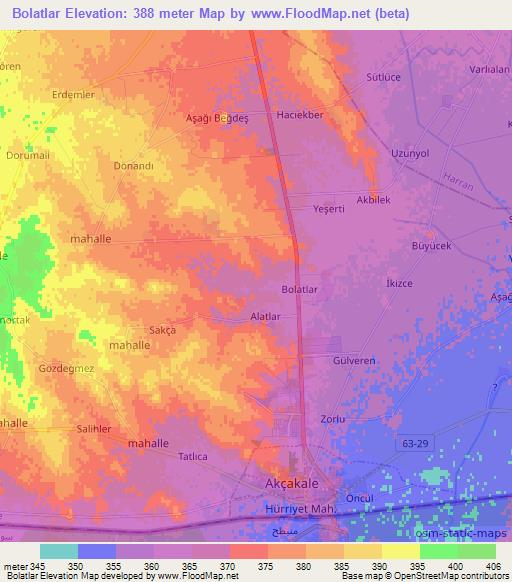 Bolatlar,Turkey Elevation Map