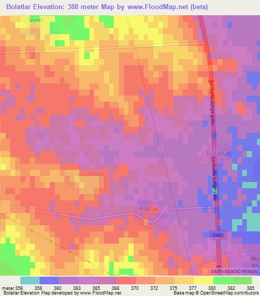 Bolatlar,Turkey Elevation Map