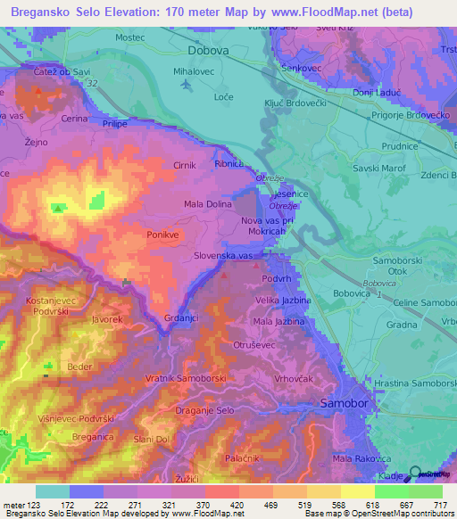 Bregansko Selo,Slovenia Elevation Map