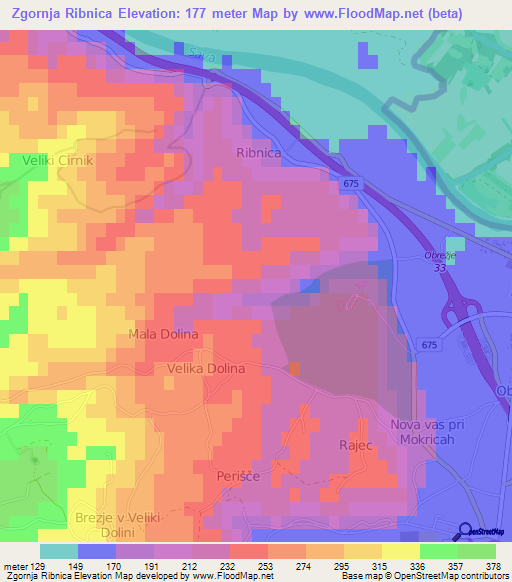 Zgornja Ribnica,Slovenia Elevation Map