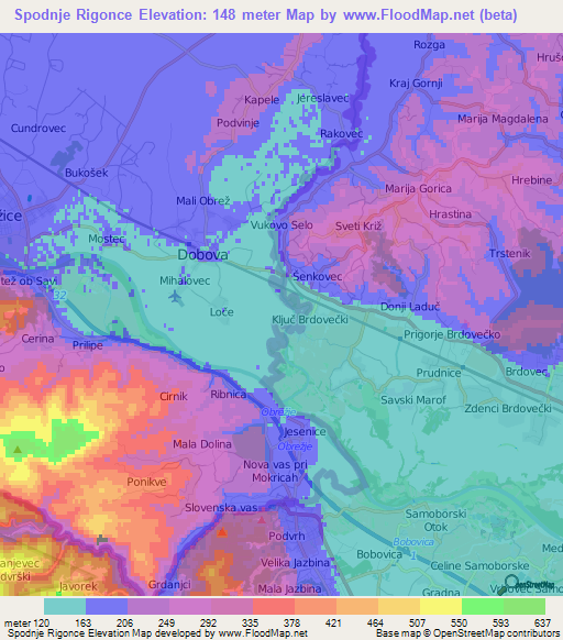 Spodnje Rigonce,Slovenia Elevation Map