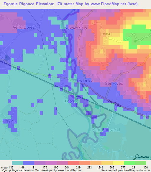 Zgornje Rigonce,Slovenia Elevation Map