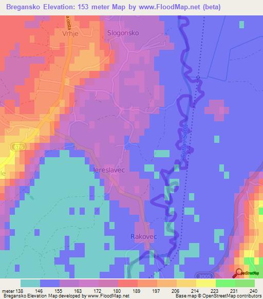 Bregansko,Slovenia Elevation Map
