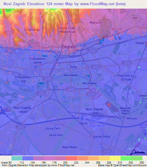 Novi Zagreb,Croatia Elevation Map