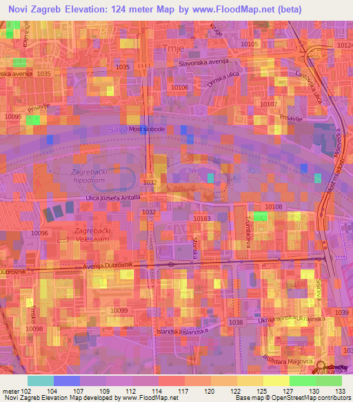 Novi Zagreb,Croatia Elevation Map