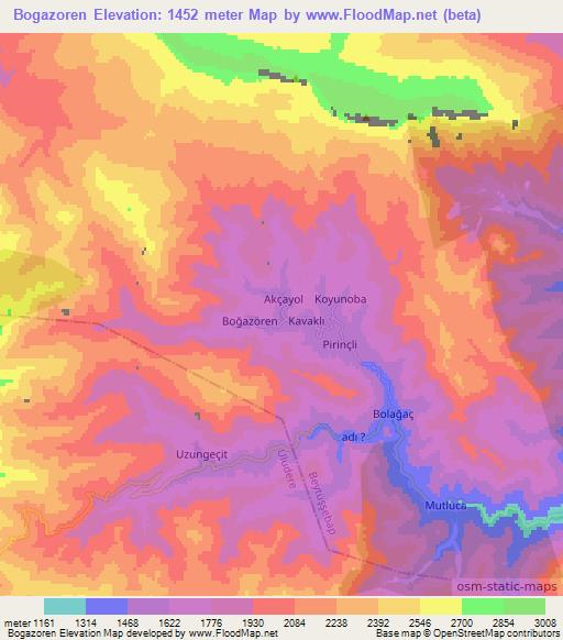 Bogazoren,Turkey Elevation Map