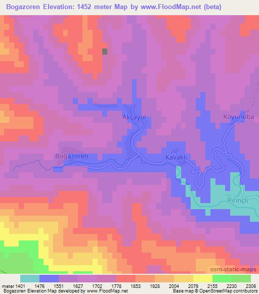 Bogazoren,Turkey Elevation Map