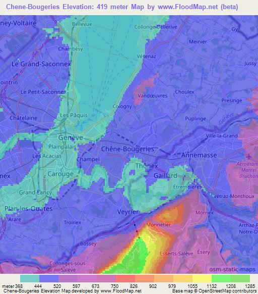 Chene-Bougeries,Switzerland Elevation Map