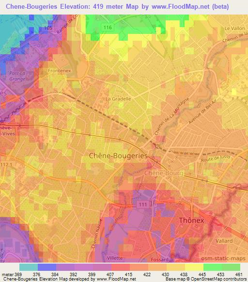 Chene-Bougeries,Switzerland Elevation Map