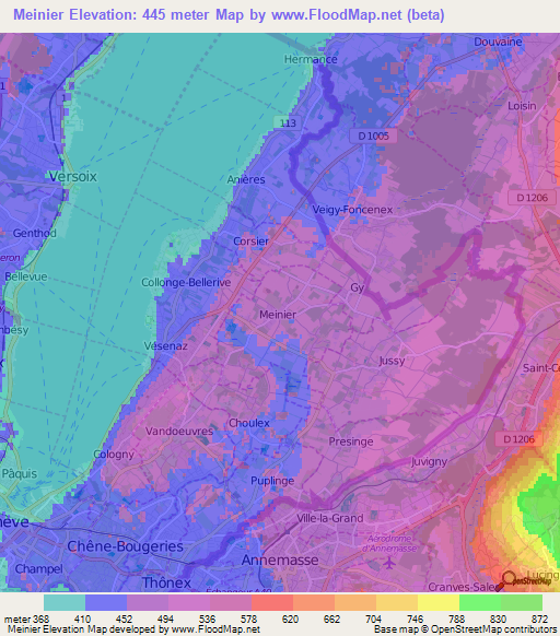 Meinier,Switzerland Elevation Map