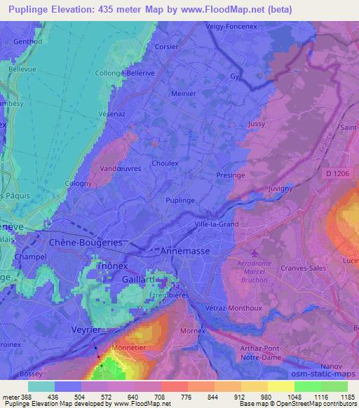 Puplinge,Switzerland Elevation Map