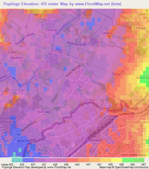 Puplinge,Switzerland Elevation Map