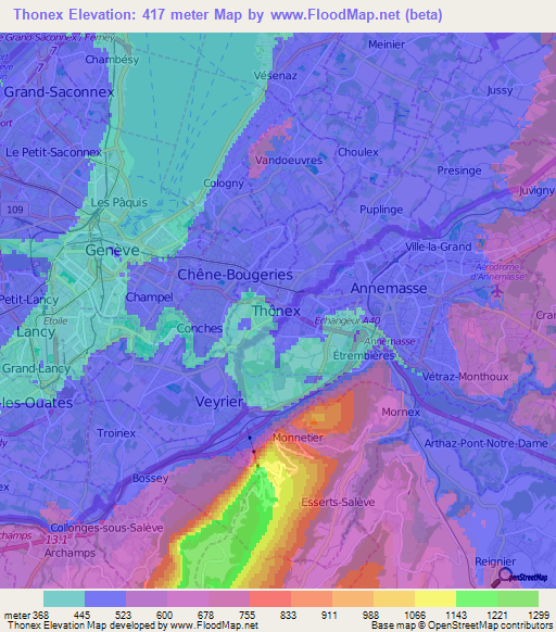 Thonex,Switzerland Elevation Map