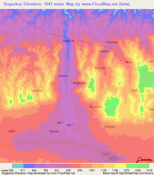 Bogazkoy,Turkey Elevation Map