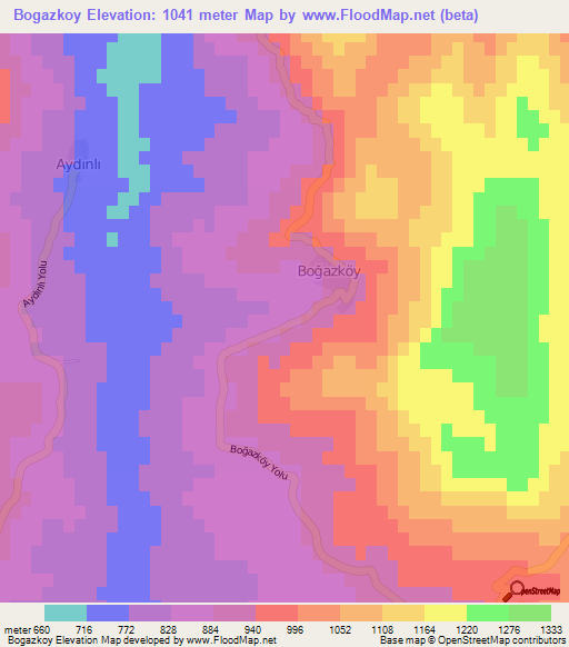 Bogazkoy,Turkey Elevation Map