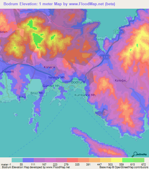 Bodrum,Turkey Elevation Map