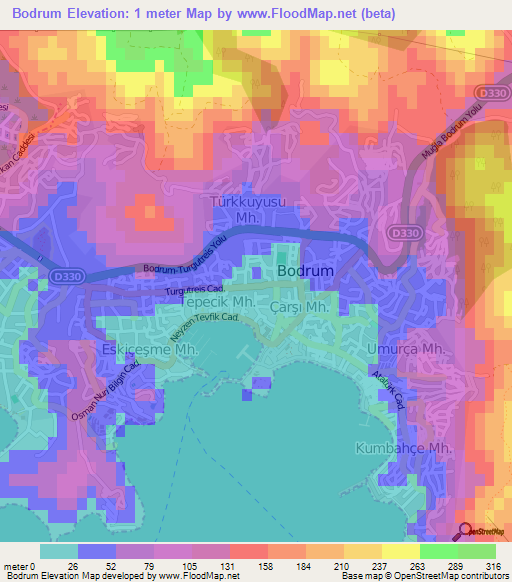 Bodrum,Turkey Elevation Map