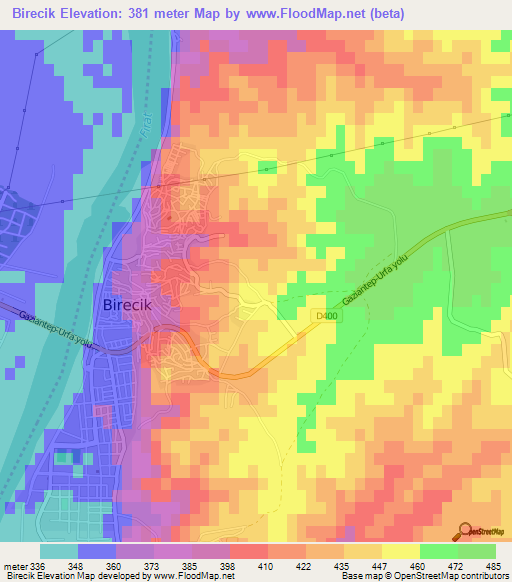 Birecik,Turkey Elevation Map