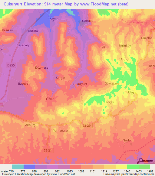 Cukuryurt,Turkey Elevation Map