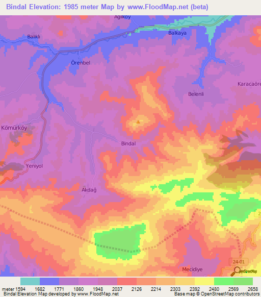 Bindal,Turkey Elevation Map