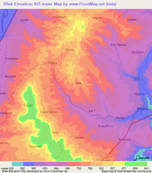 Bilek,Turkey Elevation Map