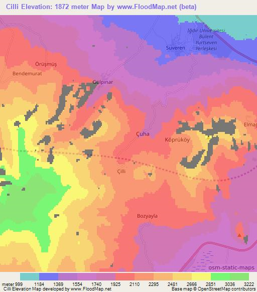 Cilli,Turkey Elevation Map