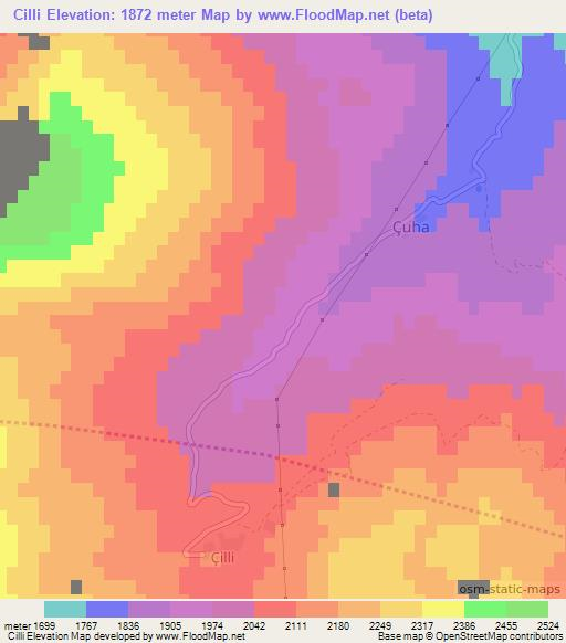 Cilli,Turkey Elevation Map