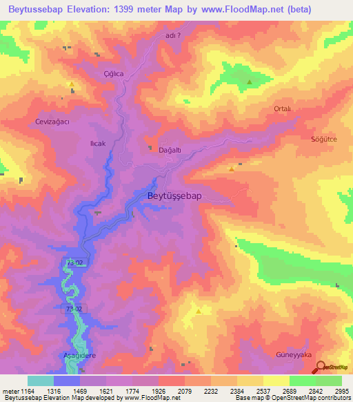 Beytussebap,Turkey Elevation Map