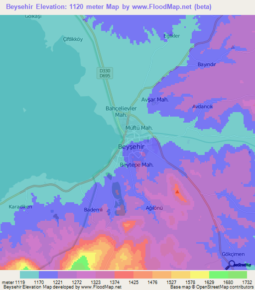 Beysehir,Turkey Elevation Map