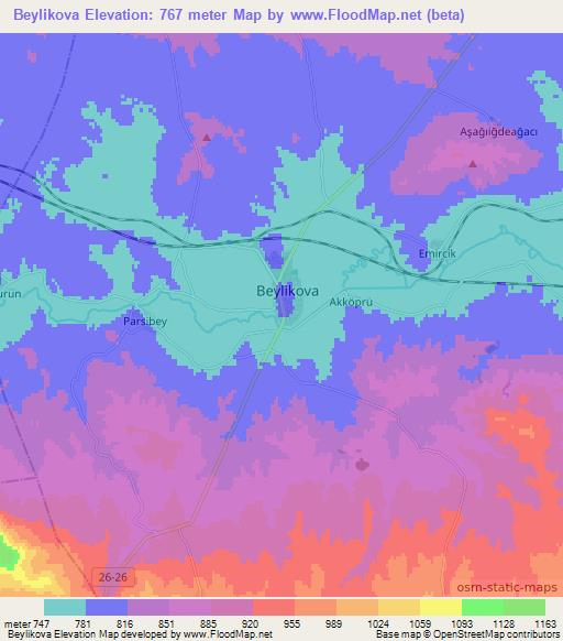 Beylikova,Turkey Elevation Map