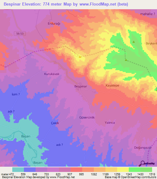 Bespinar,Turkey Elevation Map