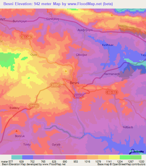 Besni,Turkey Elevation Map